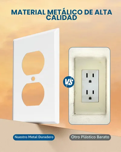 Vista 3 de DEWENWILS Paquete de 10 placas de pared dúplex, cubierta de enchufe de metal blanco liso, cubierta de interruptor de luz para sala de estar Blanco