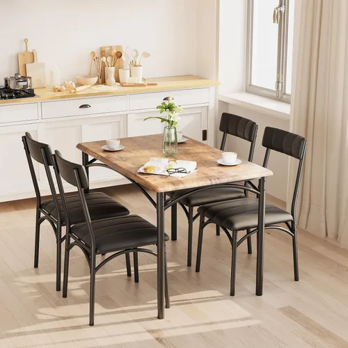 Vista 9 de Takywep Juego de mesa de comedor para 4 para espacios pequeños, mesa de cocina con 4 sillas tapizadas, marco moderno de madera y metal para Negro