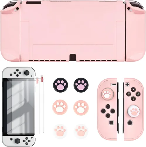Vista 17 de DLseego Switch OLED Protective Case Dockable Hard Shell Anti-Scratch Cover Joycon Accessory Skin with 6PCS Thumb Grips Caps and 2Pc Screen
