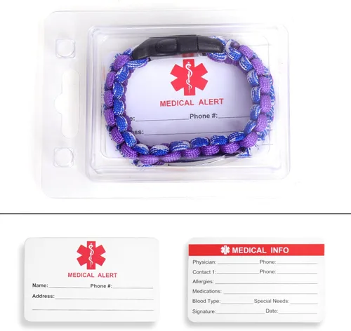 Vista 76 de Pulsera de alerta médica Paracord para hombres y mujeres Pulsera de identificación médica de acero inoxidable con hebillas de liberación lateral