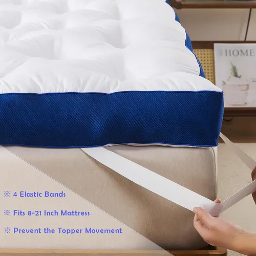 Vista 4 de WhatsBedding Cubrecolchón de espuma viscoelástica de 5 pulgadas para dolor de espalda, relleno de relleno suave y transpirable, cubrecolchón grueso