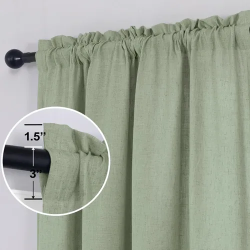 Vista 102 de KOUFALL Juego de 2 cortinas de puerta francesa, cortinas de lino para puerta/ventana, cortina transparente boho para cristal lateral delantero