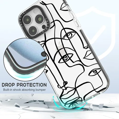 Vista 3 de Funda para iPhone 13, lindo diseño artístico de líneas faciales, diseño kawaii femenino estético patrón de dibujos animados para mujeres, niñas