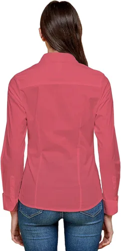 Vista 3 de Blue Age Camisa básica de manga larga con botones para mujer, corte ajustado (S-3X)