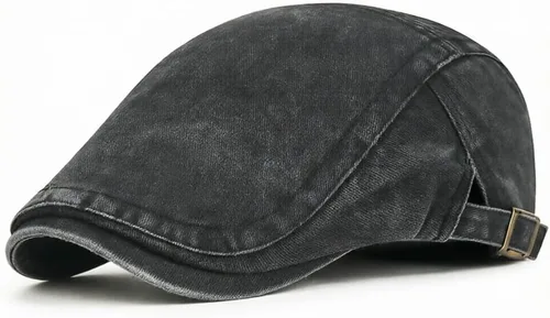 Vista 2 de Gorra plana vintage lavada estilo boina retro versátil para uso diario Negro