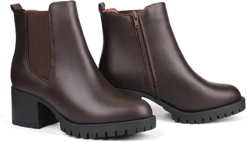 Vista 5 de JABASIC Botines Chelsea para mujer, tacón bajo y grueso, con plataforma elástica, sin cordones