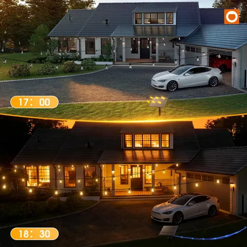 Vista 5 de addlon Cadena de luces solares de 54 pies (48+6) para exteriores, impermeables con carga USB y control remoto - Luces de patio con energía solar