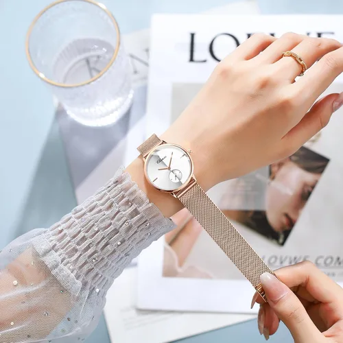Vista 7 de MASTOP Couple Watches Men and Women Pair Quartz Watches Casual Stainless Steel Mesh Strap Fashion Watches
