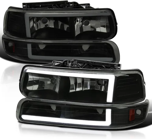 Vista 13 de SPEC-D TUNING Faros delanteros de barra LED negros + luces de parachoques compatibles con Chevy Silverado 1999-2002 Tahoe Suburban 2000-2006