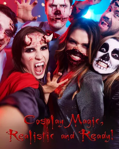 Vista 7 de 6 pares de colmillos de dientes de vampiro para niños y adultos