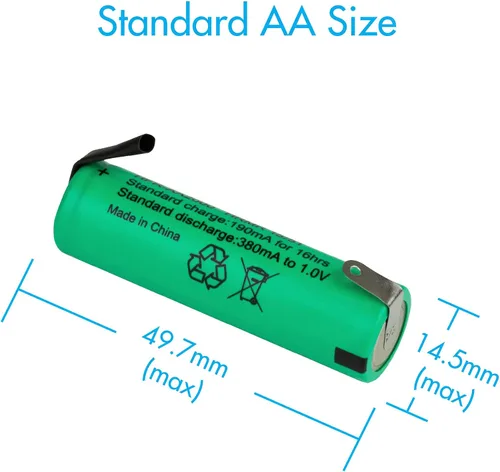 Vista 6 de Tenergy AA 1.2V NiMH 2000mAh Pilas AA recargables con parte superior plana con pestañas, paquete de 10