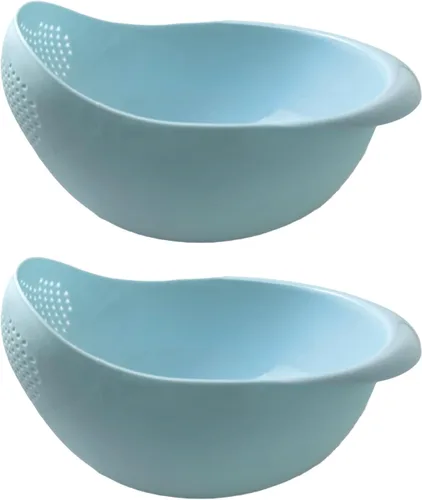 Vista 11 de Colador de arroz 2 en 1, cesta de filtro de limpieza de verduras y frutas, 2 piezas resistentes y fáciles de usar accesorios de herramientas de Azul