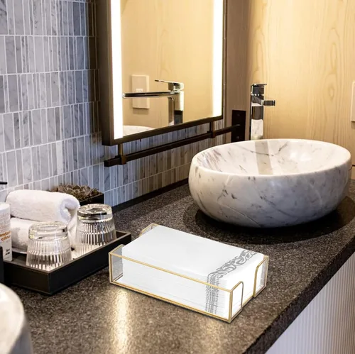 Vista 2 de Sumnacon Servilletero, mesa de servilleta de cristal, elegante soporte para toallas de invitados para toalla de mano, cesta rectangular