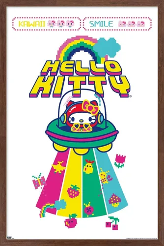 Vista 10 de Trends International Hello Kitty: 22 Kawaii Arcade - Póster de pared de alienígena, 22.4 pulgadas de largo x 14.7 W, versión enmarcada de madera