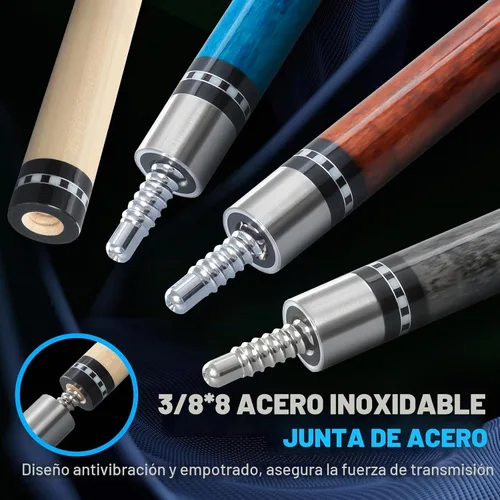 Vista 4 de Banly Tacos de Billar - Tacos de 58" de madera de arce canadiense con punta de 12.5mm de baja deflexión, palo de billar para control de precisión