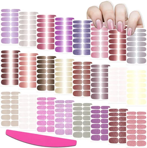 Vista 8 de 24 hojas de envolturas de uñas de color sólido para mujeres, tiras de esmalte de uñas autoadhesivas, tiras de uñas de gel para arte de uñas