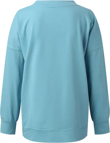 Vista 4 de Handyulong Sudaderas para mujer, sudadera casual de manga larga con cuello redondo y estampado a rayas