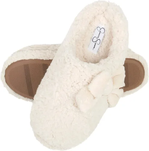 Vista 2 de Jessica Simpson Pantuflas tipo zueco de felpa con espuma viscoelástica para mujer