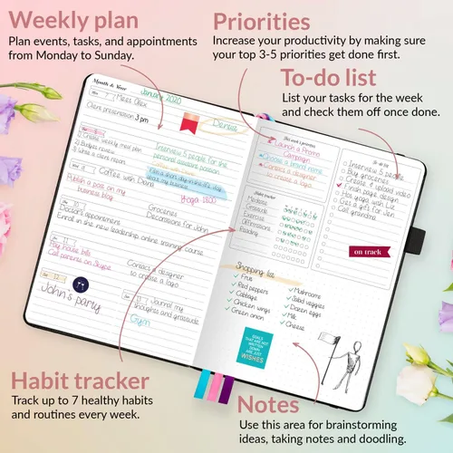 Vista 3 de GoGirl Agenda y organizador para mujer – Agenda semanal tamaño A5, diario de objetivos y agenda para mejorar la gestión del tiempo, la productividad