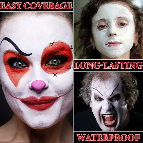 Vista 3 de Pintura facial de payaso negro, blanco, rojo, profesional, impermeable, kit de maquillaje de Halloween, pintura facial de payaso, cosplay, bromista