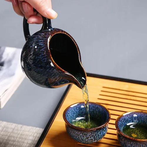 Vista 2 de Liang baobao Juego de 4 tazas de té de degustación, taza de té china de 2 onzas, pequeña (azul)