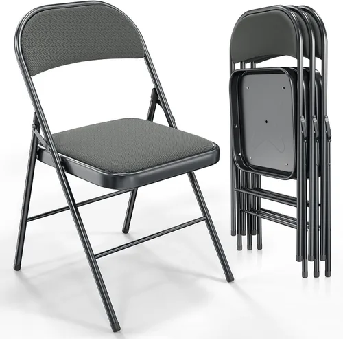 Vista 13 de VINGLI Paquete de 4 sillas plegables con asientos acolchados, marco de metal con asiento y respaldo de tela, capacidad de 350 libras, color negro