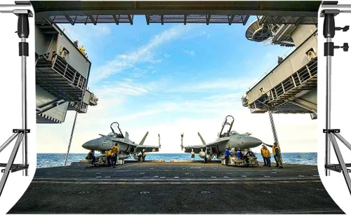 Vista 4 de Telón de fondo de portaaviones para decoraciones de fiesta azul marino, MEETSIOY de 5 x 3 pies, para combate, militar, para fotografía, suministros