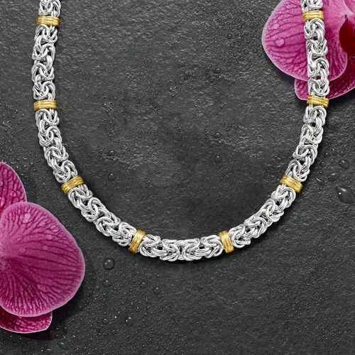 Vista 6 de Ross-Simons Sterling Silver and 14kt Yellow Gold Byzantine Station Necklace