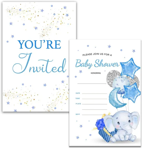 Vista 2 de YIDOU Invitaciones de fiesta de baby shower con globo azul cielo, 20 invitaciones y sobres (doble cara)