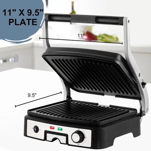 Vista 6 de OVENTE Sandwichera eléctrica Panini Press, parrilla interior de 1500 W con placas revestidas antiadherentes, control de temperatura y bandeja