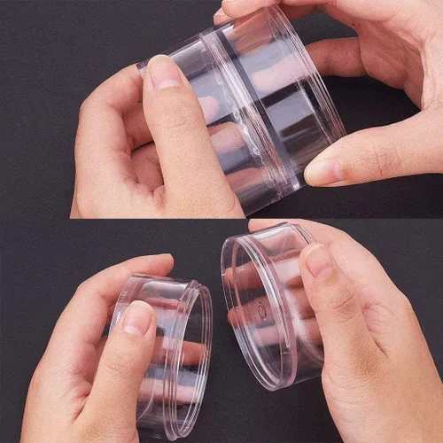 Vista 6 de NUEAYMS 1 juego de 5 capas cilíndricas apilables de plástico redondo transparente almacenamiento tarro caja para cuentas botones manualidades