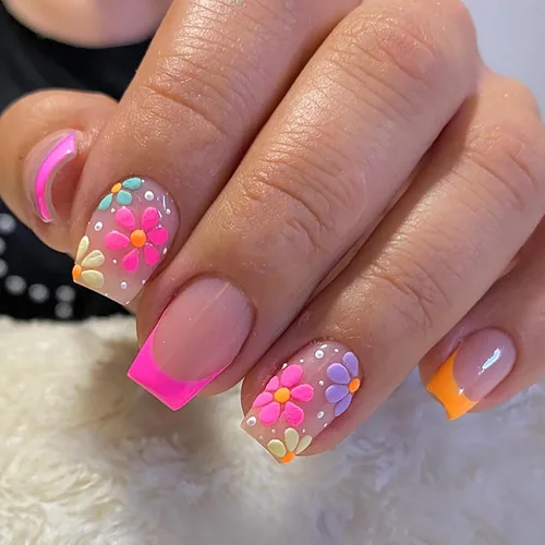 Vista 17 de Uñas postizas a presión de otoño, uñas postizas cortas cuadradas de MABKJLF de cobertura completa con diseños de diente de león, uñas adhesivas