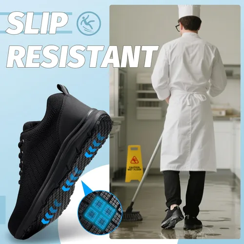 Vista 2 de Zapatos de trabajo antideslizantes para hombres y mujeres, transpirables, ligeros, resistentes al agua, para caminar, cocinero, cocina
