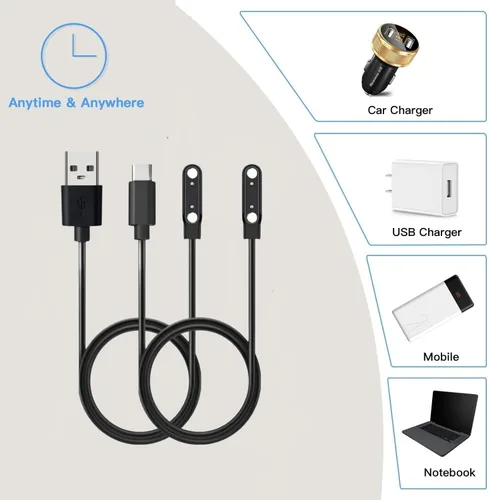 Vista 7 de Paquete de 2 cargadores universales para reloj inteligente, accesorios de reloj, 22.4 pulgadas, USB, 2 pines, 2.4 pulgadas, cable de carga magnético