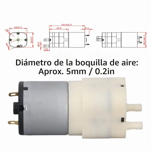 Vista 5 de Bomba de vacío micro, bomba de aire eléctrica de bajo ruido DC12V con gran volumen de aire para equipos médicos, masajeador y bricolaje