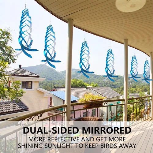 Vista 2 de Hausse Reflectores espirales repelentes de pájaros azules de Mylar giratorios, dispositivo reflectante colgante para disuadir aves, decorativo