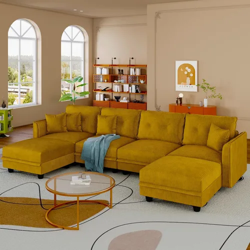 Vista 38 de LLappuil Sofá Seccional Modular con Asientos de Almacenamiento, Sofá Modular Convertible de Pana Chaise para Sala de Estar, Sofás de 5 Plazas con 3