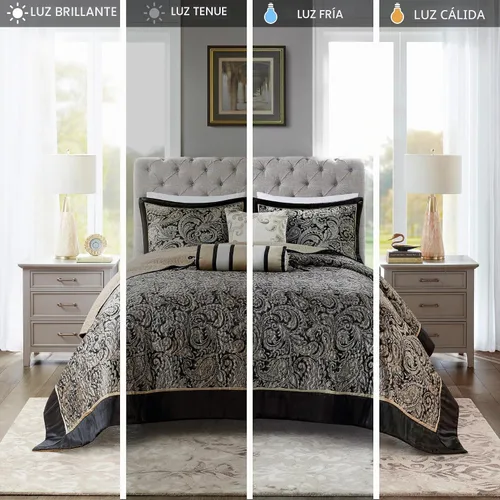 Vista 6 de Madison Park Aubrey - Juego de colcha acolchada reversible, reverso sólido verano transpirable, capa de ropa de cama ligera para todas las Negro