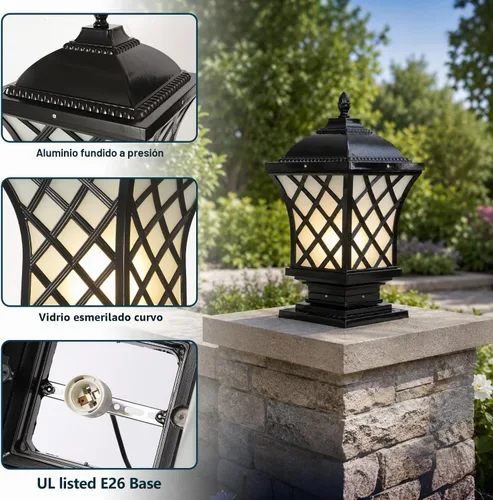 Vista 2 de Luces de columna para exteriores, lámpara de columna moderna de 18.9 ″ IP54 Luz de poste de vidrio impermeable para exteriores E26 Aluminio