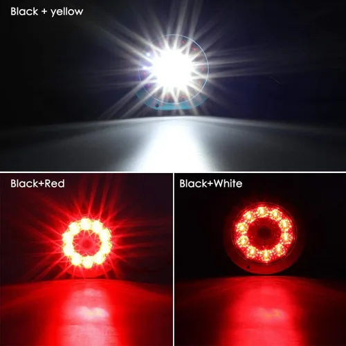Vista 2 de Partsam 2 luces traseras LED redondas de 4 pulgadas para remolque, luces traseras blancas y rojas, montaje de brida, 16 LED DC 12 V, selladas