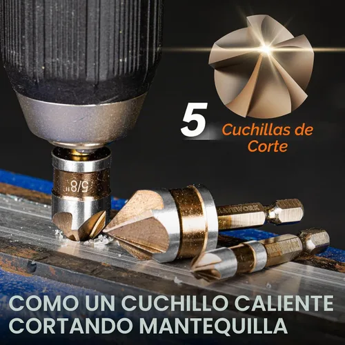 Vista 6 de Juego de brocas avellanadas M2 cobalto HSS, 6 piezas de vástago hexagonal de cambio rápido de 1/4 pulgadas para metal, madera, acero inoxidable