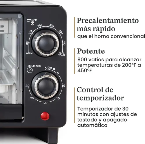 Vista 4 de Elite Gourmet ETO490 horno tostador de encimera de 9L/4 rebanadas con temporizador de 30 minutos, control de temperatura ajustable, incluye bandeja