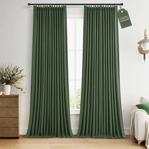 Vista 33 de Nanspring Cortinas plisadas de lino 100% opacas de 96 pulgadas de largo Natural