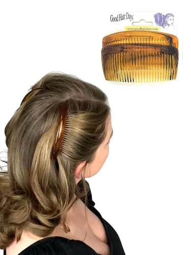 Vista 2 de Good Hair Days Peines laterales de Estados Unidos, 2 peines curvados grandes para el pelo de concha de tortuga para mujeres, giro francés, peinado