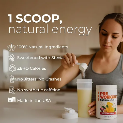 Vista 2 de About Time Preworkout Energy + Focus (sabores naturales, sin nerviosismo, sin gluten, baja estima) - Fruta de la pasión, 60 porciones 60 mg