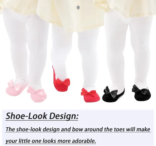 Vista 5 de Mini angel Mallas de bebé antideslizantes para niña, mallas lisascon aspecto de zapato, mallas sin costuras, mallas de algodón cálidas