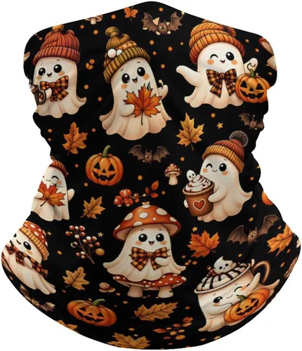 Vista 7 de Cozy Autumn Ghosts Halloween Pattern Balaclava
