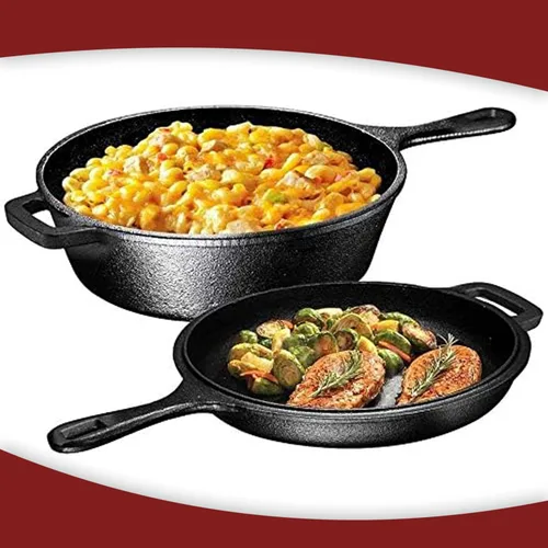 Vista 5 de Cuisiland Juego de 3 piezas de cocina combinada de hierro fundido, wok de 3.2 cuartos y sartén de 10 pulgadas con mango de silicona