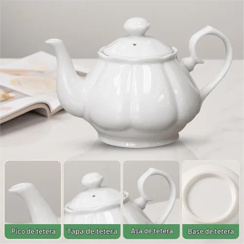 Vista 2 de English Tea Store Diana - Tetera de porcelana blanca, 2 tazas, apta