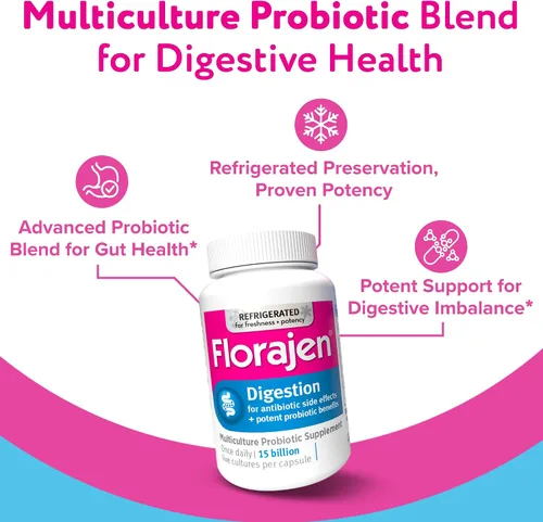 Vista 2 de Florajen Probióticos para la digestión, suplemento de salud intestinal con alivio del estreñimiento y la hinchazón para adultos, 30